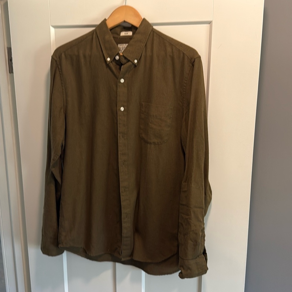 Mens J Crew Size Large Slim Fit Olive Button Down